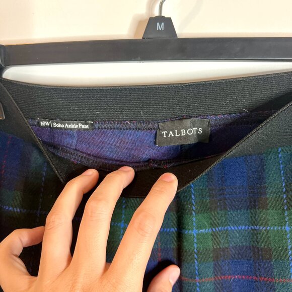 Talbots Soho Leggings in Blue Green Tartan Plaid Pull On Elastic Waist Size 16W - Picture 4 of 6